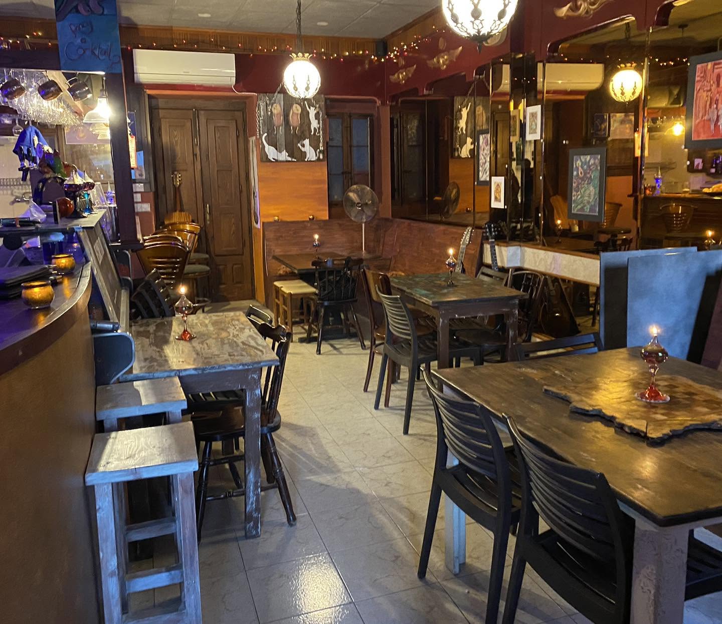 Candlelit tables inside Castle Bar & Café